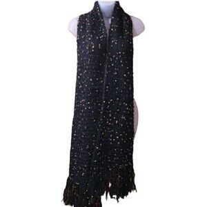 Black & Brown Fuzzy Marled Knit Scarf Long Oversize Chunky Scarf